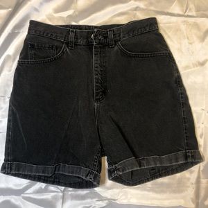 Vintage high waisted cuffed black denim shorts